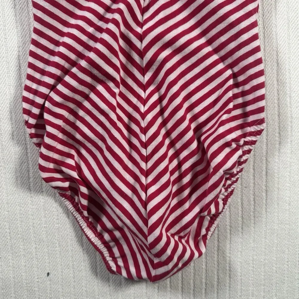 Vintage Speedo Swimsuit One Piece Red White Striped Chevron V-Neck USA Small